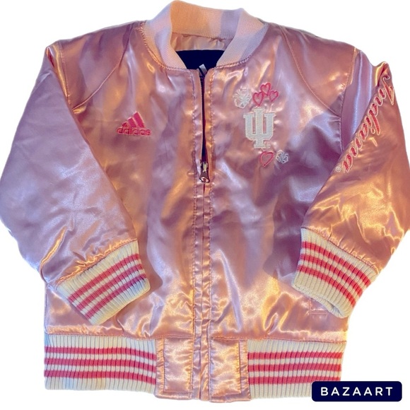 NWOT ADIDAS Cheer Jacket, Satin Jacket, Sz 24M,Embroidery, IU, Collegiate,Hearts - Picture 1 of 12